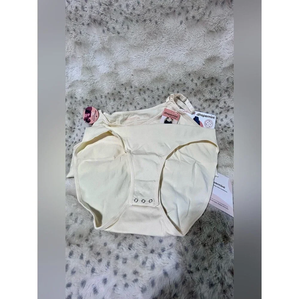 TWO Shapermint Size 3X Cream Scoop Neck Bodysuits with Snaps NWT Plus size